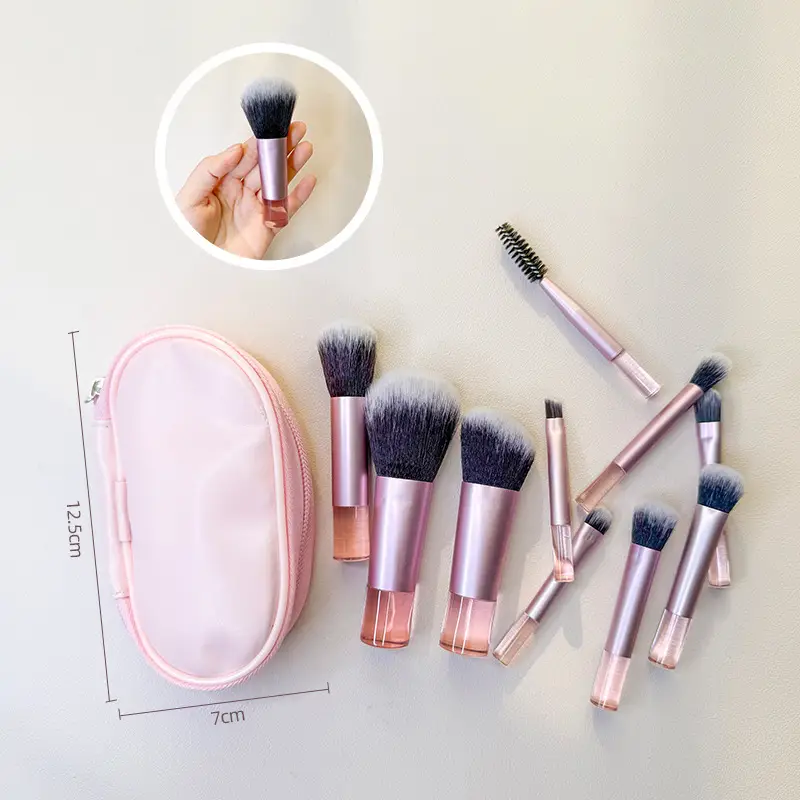 10-Piece Crystal Handle Makeup Brush Set with Blush & Powder - Image 3
