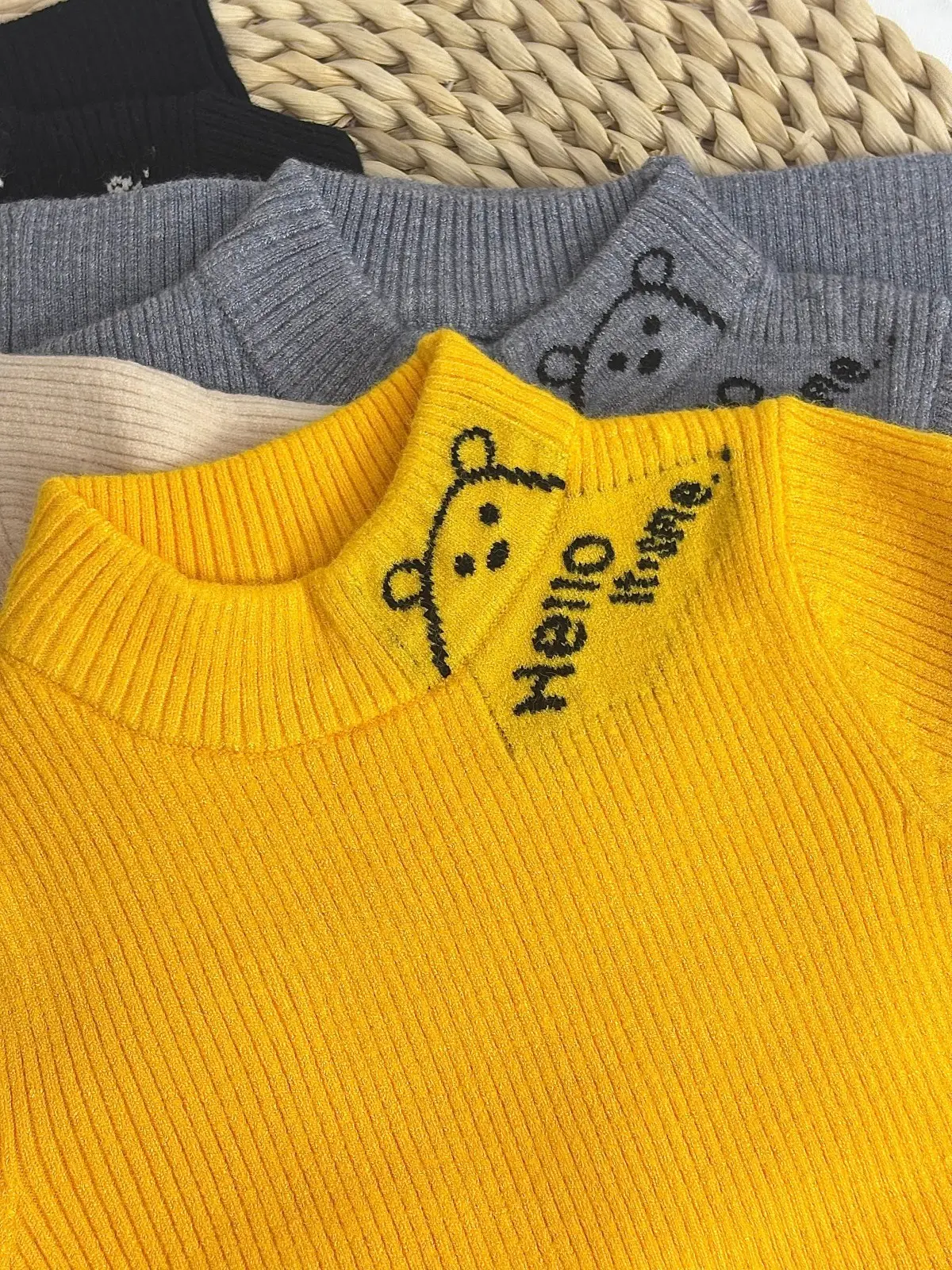 Boys Knit Winter Sweater White Yellow Grey Blue Medium Large — feature 10
