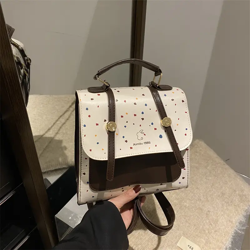 Women's Colorful Wave Dot Shoulder Bag with Detachable Strap