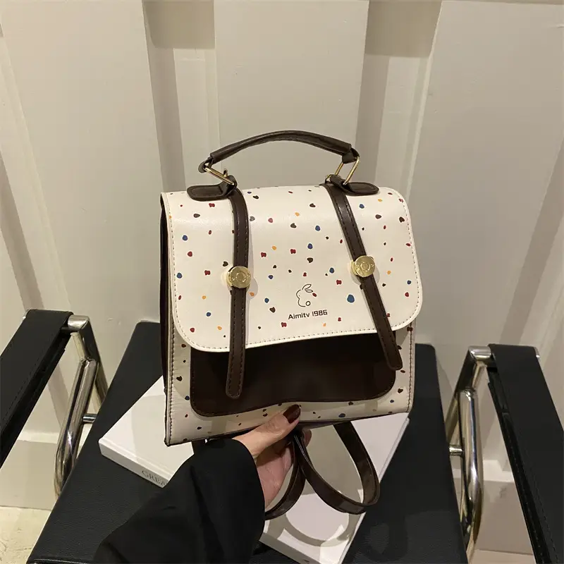 Women's Colorful Wave Dot Shoulder Bag with Detachable Strap