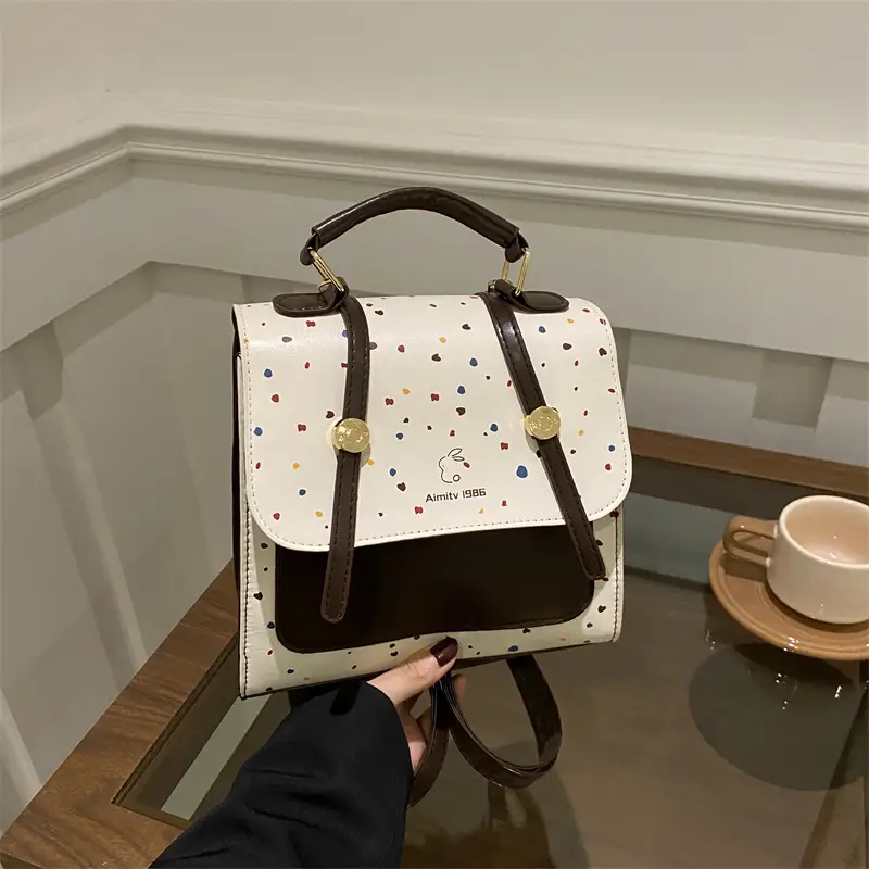 Women's Colorful Wave Dot Shoulder Bag with Detachable Strap