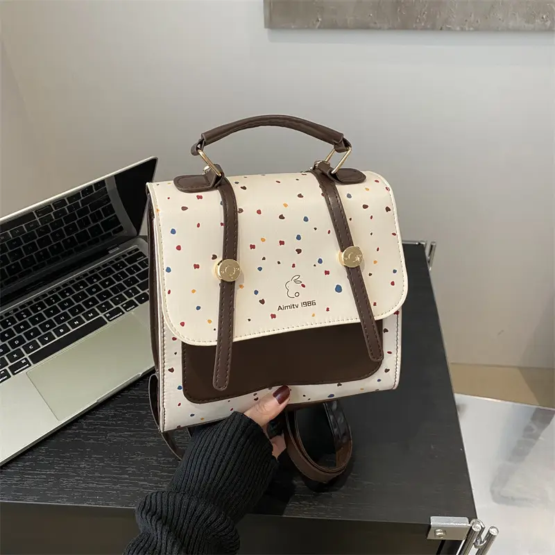 Women's Colorful Wave Dot Shoulder Bag with Detachable Strap