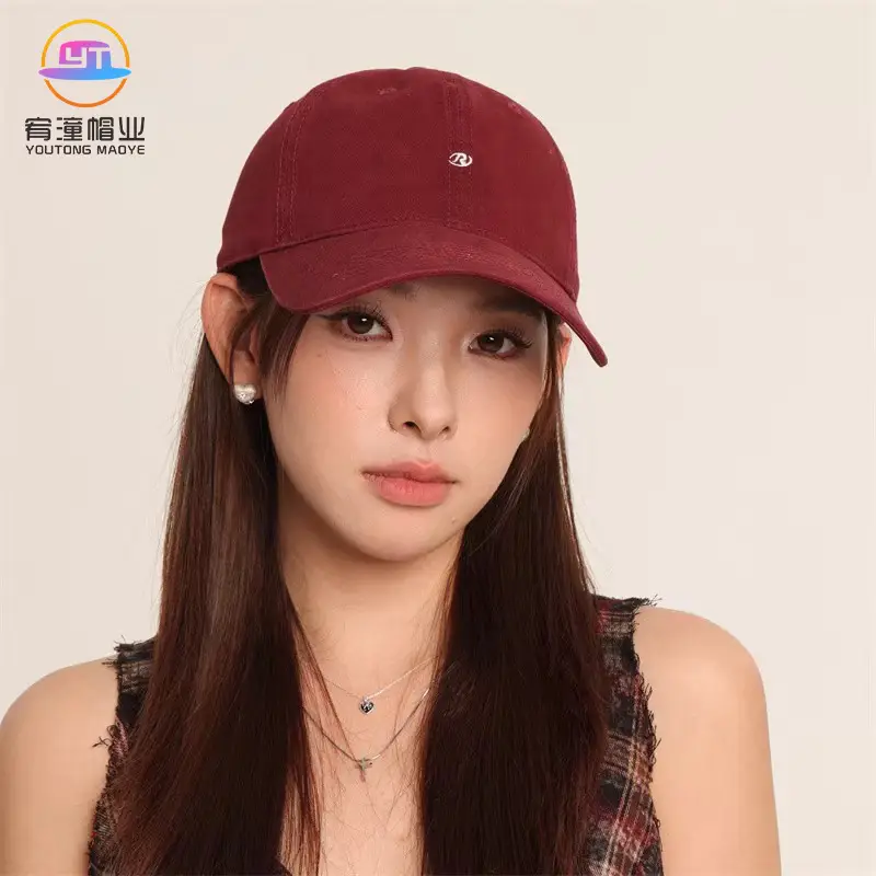 Women's Korean Style Embroidered Baseball Cap Maroon Beige Black - Image 8