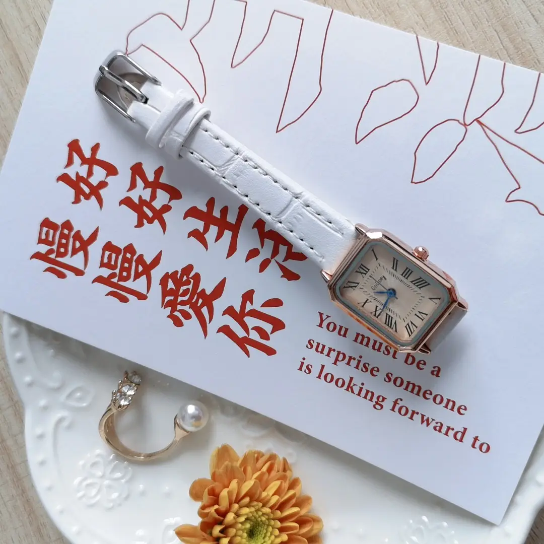 Small Square Quartz Watch for Women White Leather Belt - Image 8