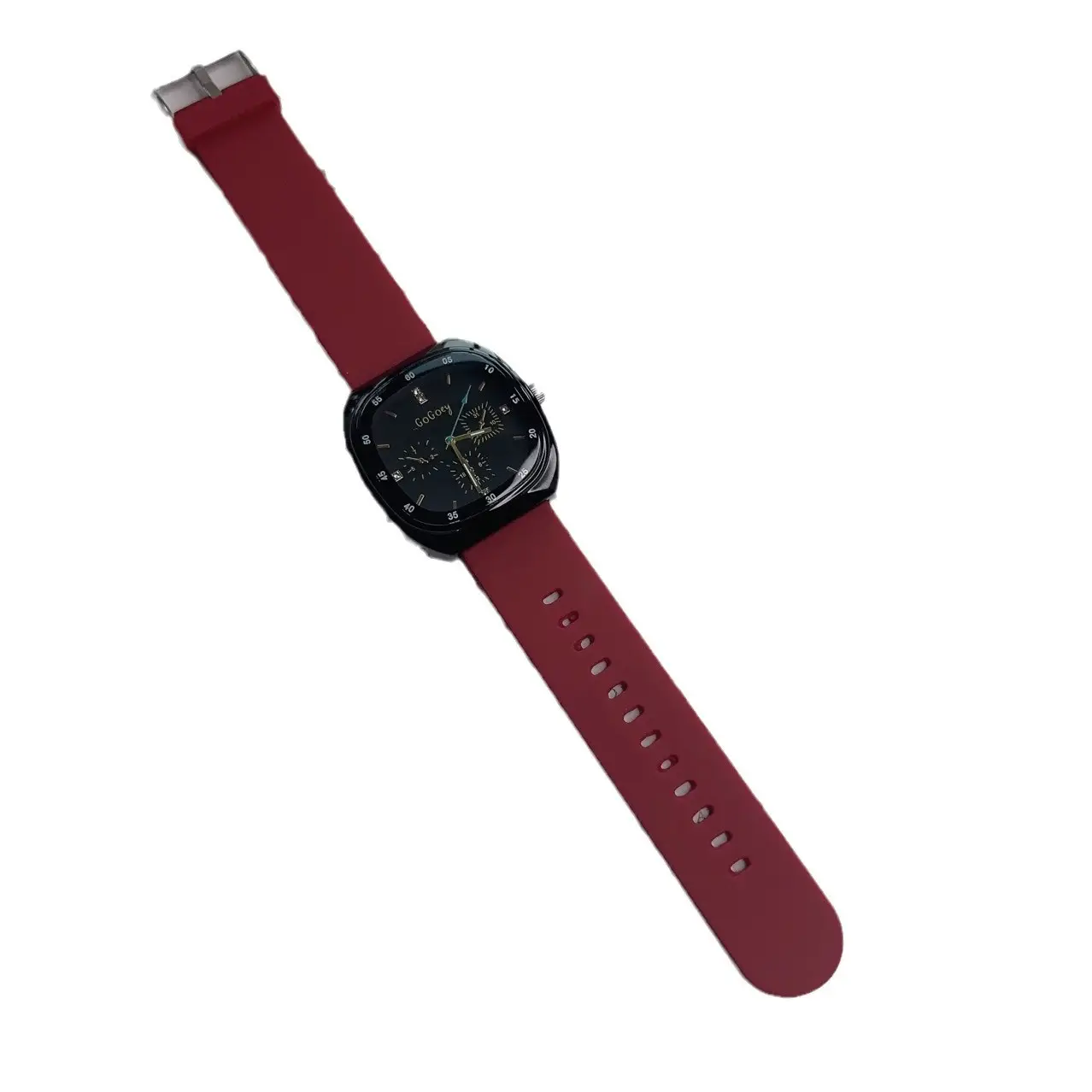 Men's Large Dial Silicone Band Quartz Watch Red Strap