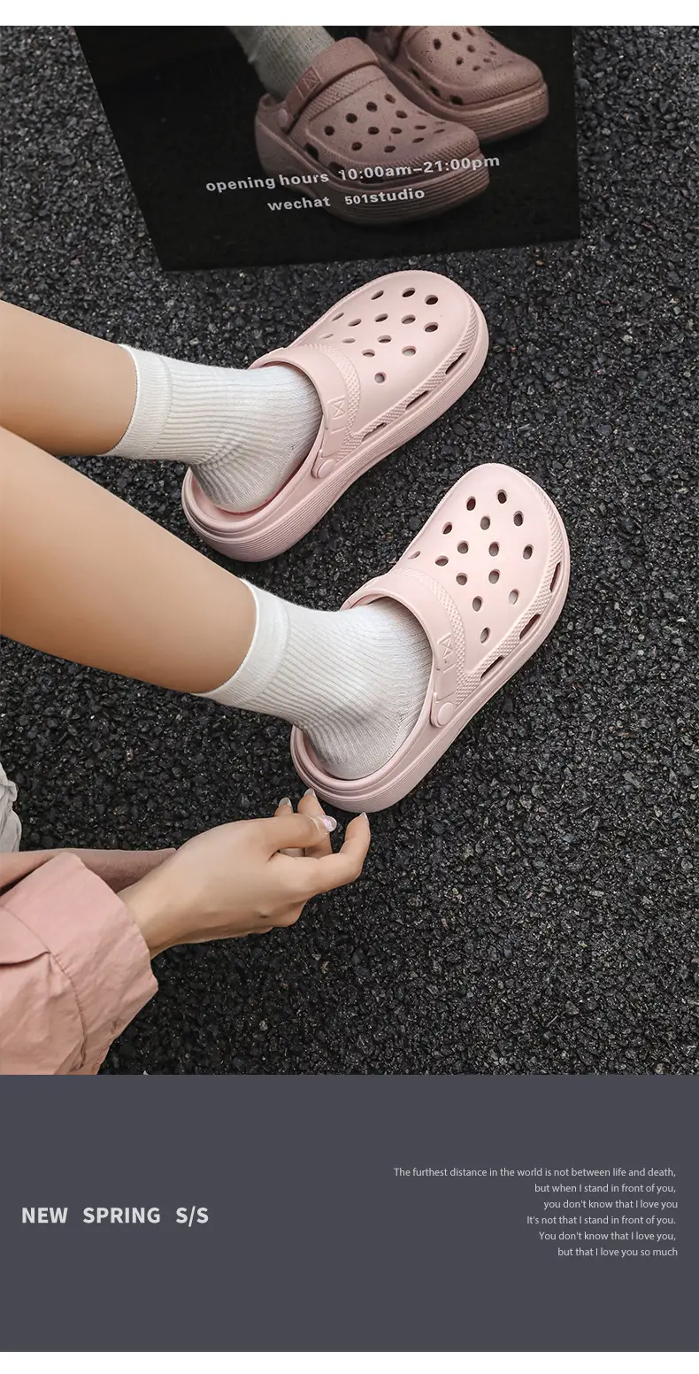 Croc Shoes Women's Outer Wear Summer Non-Slip Breathable Toe-Toe Slippers Eva Non-Slip Sole Wear-Resistant High-Bottom Beach Shoes — feature 11