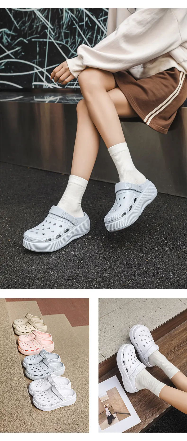 Croc Shoes Women's Outer Wear Summer Non-Slip Breathable Toe-Toe Slippers Eva Non-Slip Sole Wear-Resistant High-Bottom Beach Shoes — feature 18