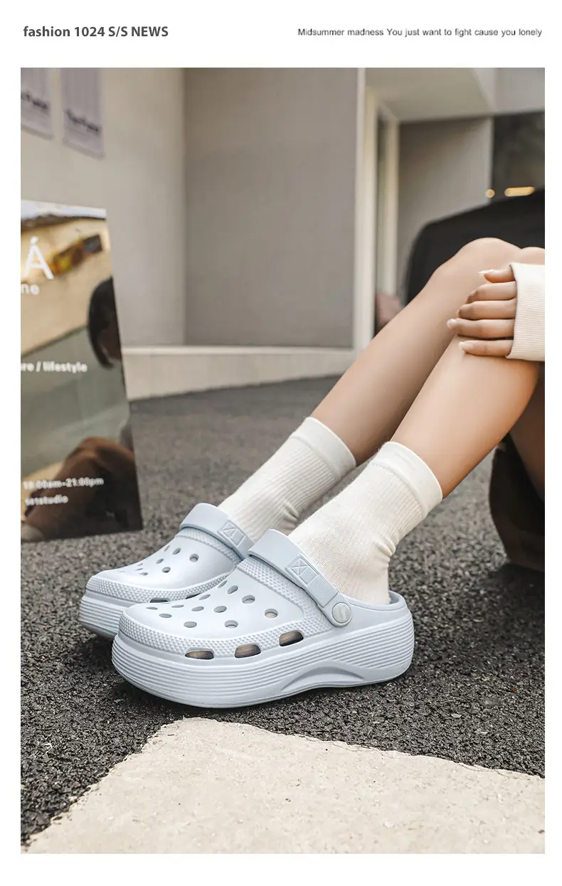 Croc Shoes Women's Outer Wear Summer Non-Slip Breathable Toe-Toe Slippers Eva Non-Slip Sole Wear-Resistant High-Bottom Beach Shoes — feature 24