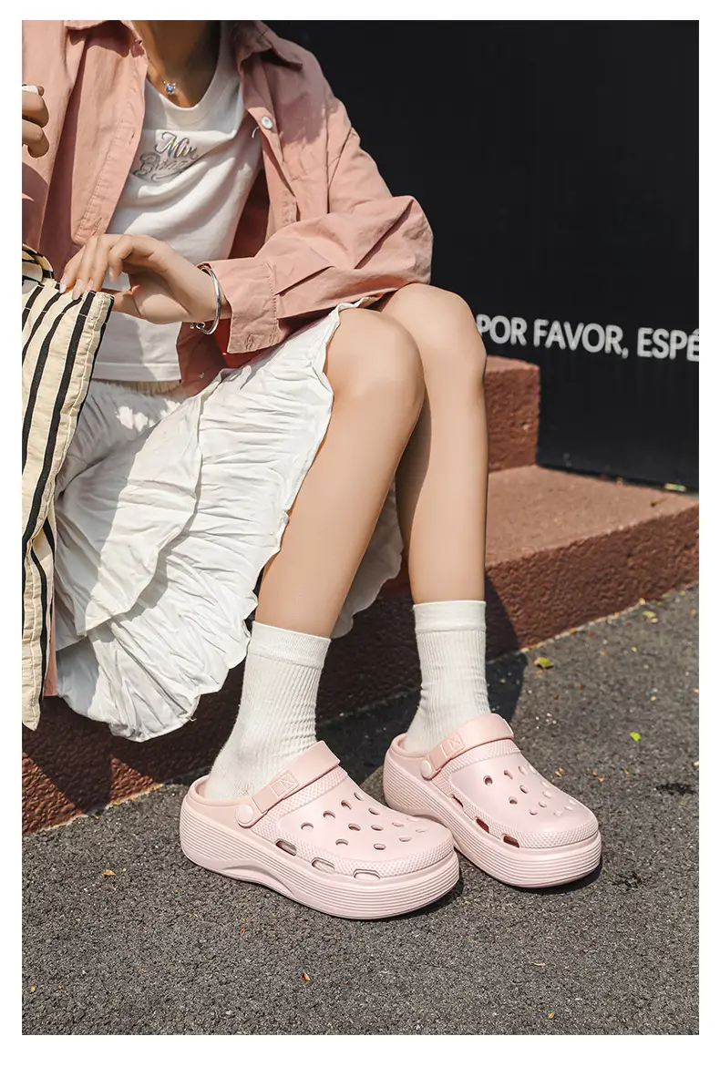 Croc Shoes Women's Outer Wear Summer Non-Slip Breathable Toe-Toe Slippers Eva Non-Slip Sole Wear-Resistant High-Bottom Beach Shoes — feature 27