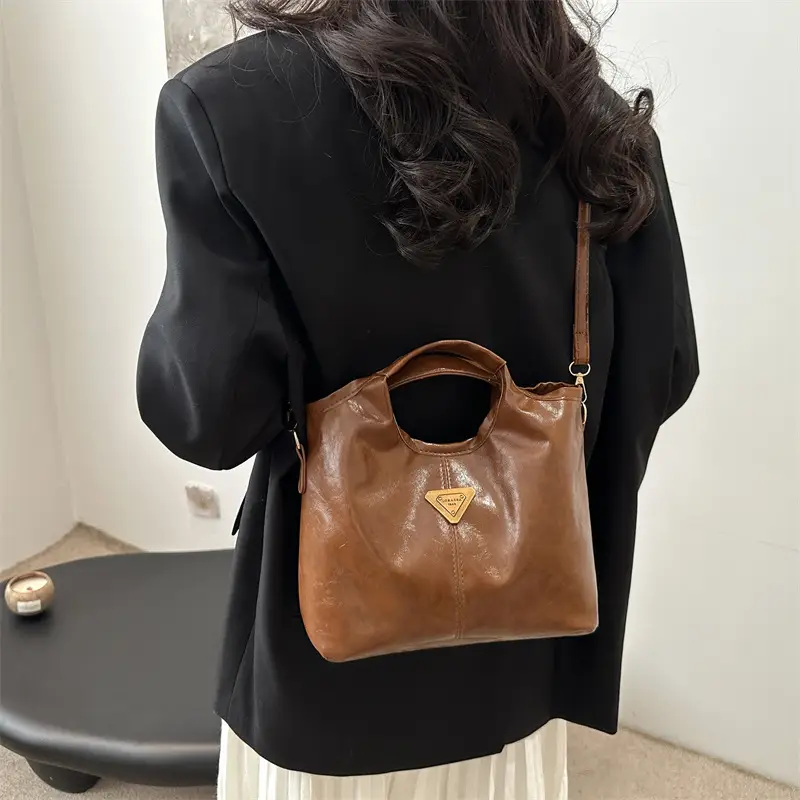 Red Leather Shoulder Bag with Gold Logo for Women