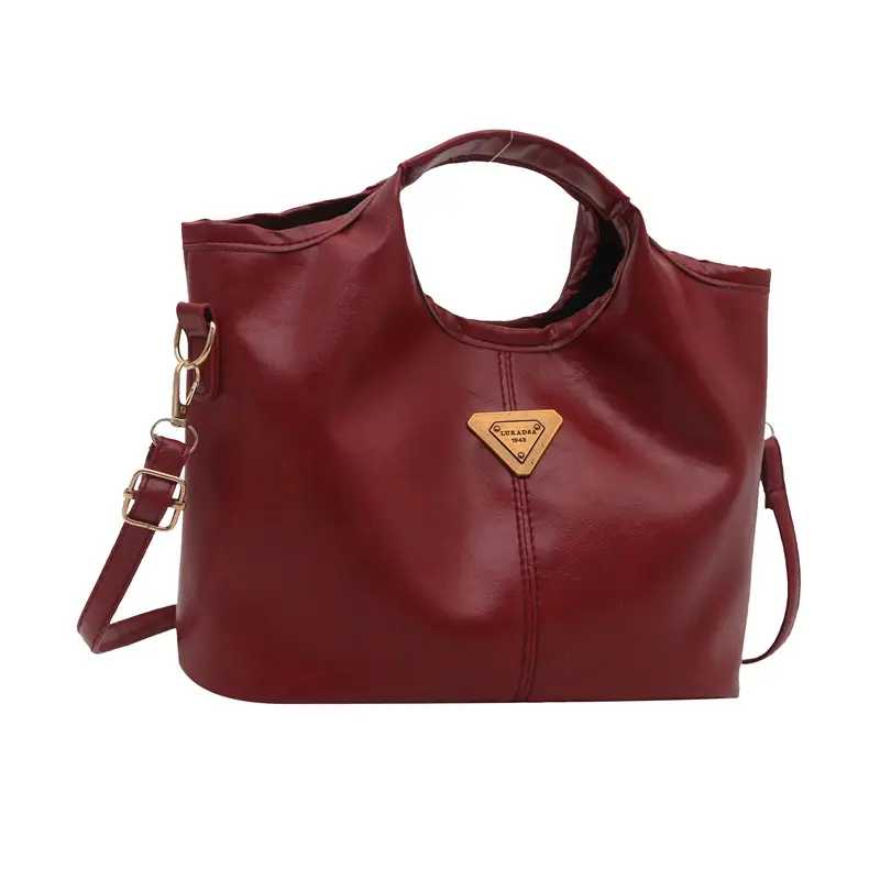 Red Leather Shoulder Bag with Gold Logo for Women