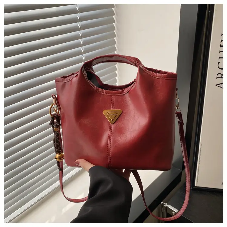 Red Leather Shoulder Bag with Gold Logo for Women — feature 24