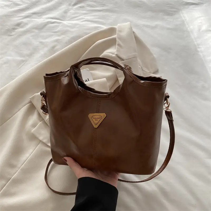 Red Leather Shoulder Bag with Gold Logo for Women