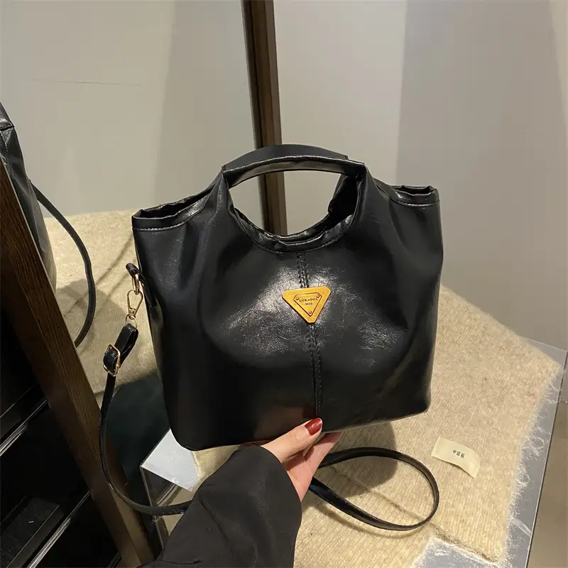 Red Leather Shoulder Bag with Gold Logo for Women