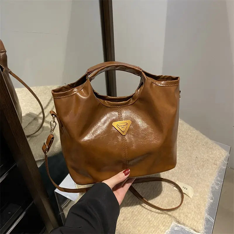 Red Leather Shoulder Bag with Gold Logo for Women