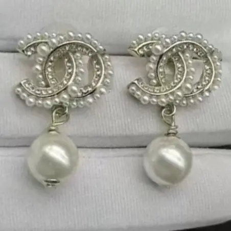 Chanel Double C Earrings Pearl 925 Silver - Image 11
