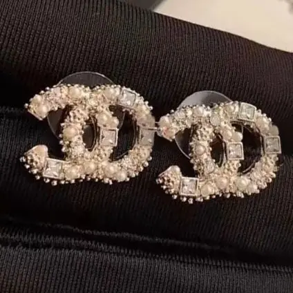 Chanel Double C Earrings Pearl 925 Silver - Image 2