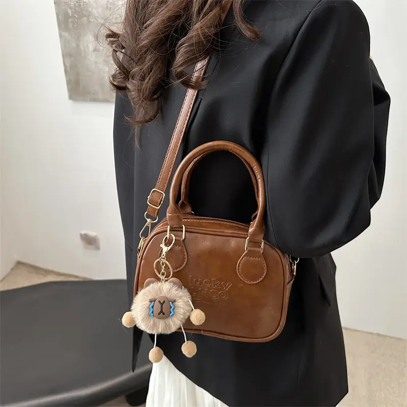 Korean Satchel Bag Brown Leather Single Shoulder Crossbody 2025 - Image 5