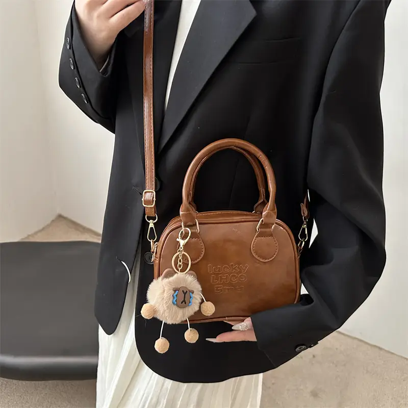 Korean Satchel Bag Brown Leather Single Shoulder Crossbody 2025 - Image 6
