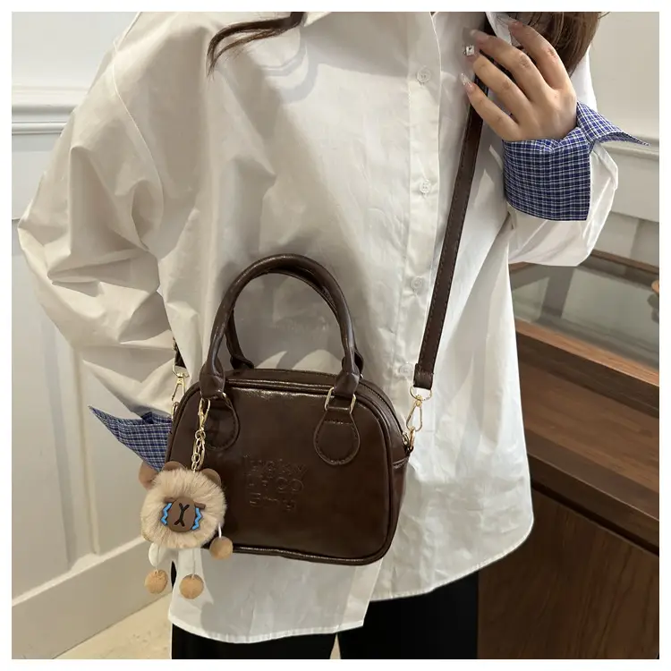 Korean Satchel Bag Brown Leather Single Shoulder Crossbody 2025 — feature 16