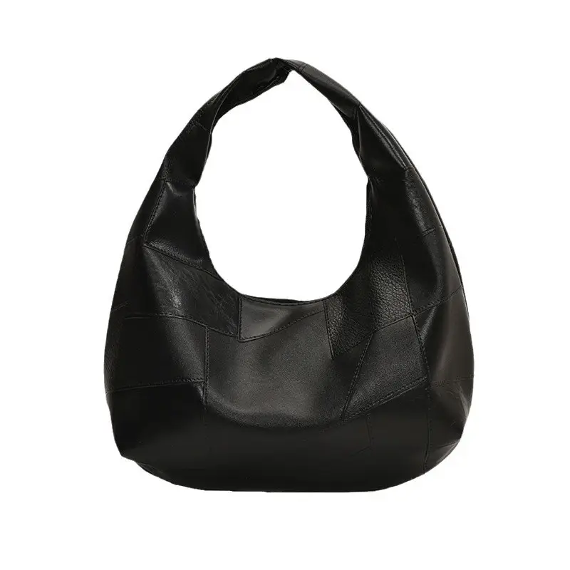Black Leather Shoulder Bag Large Capacity Lazy Style