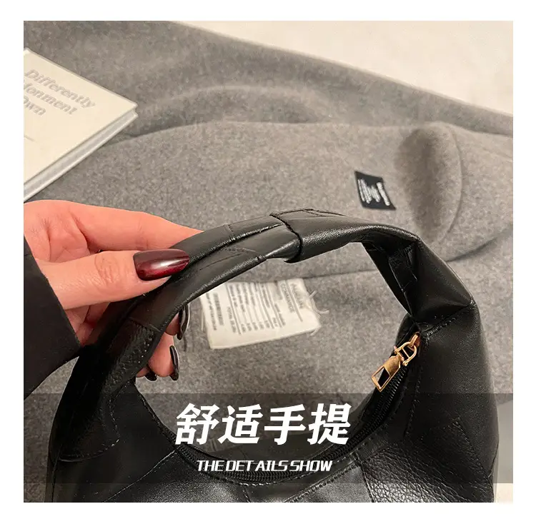 Black Leather Shoulder Bag Large Capacity Lazy Style — feature 5