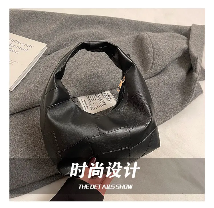 Black Leather Shoulder Bag Large Capacity Lazy Style — feature 6