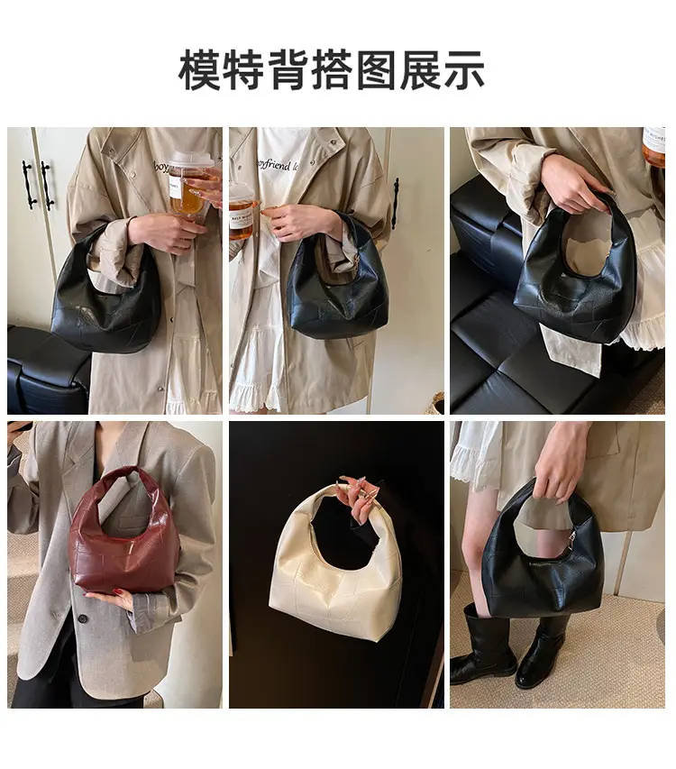 Black Leather Shoulder Bag Large Capacity Lazy Style — feature 8