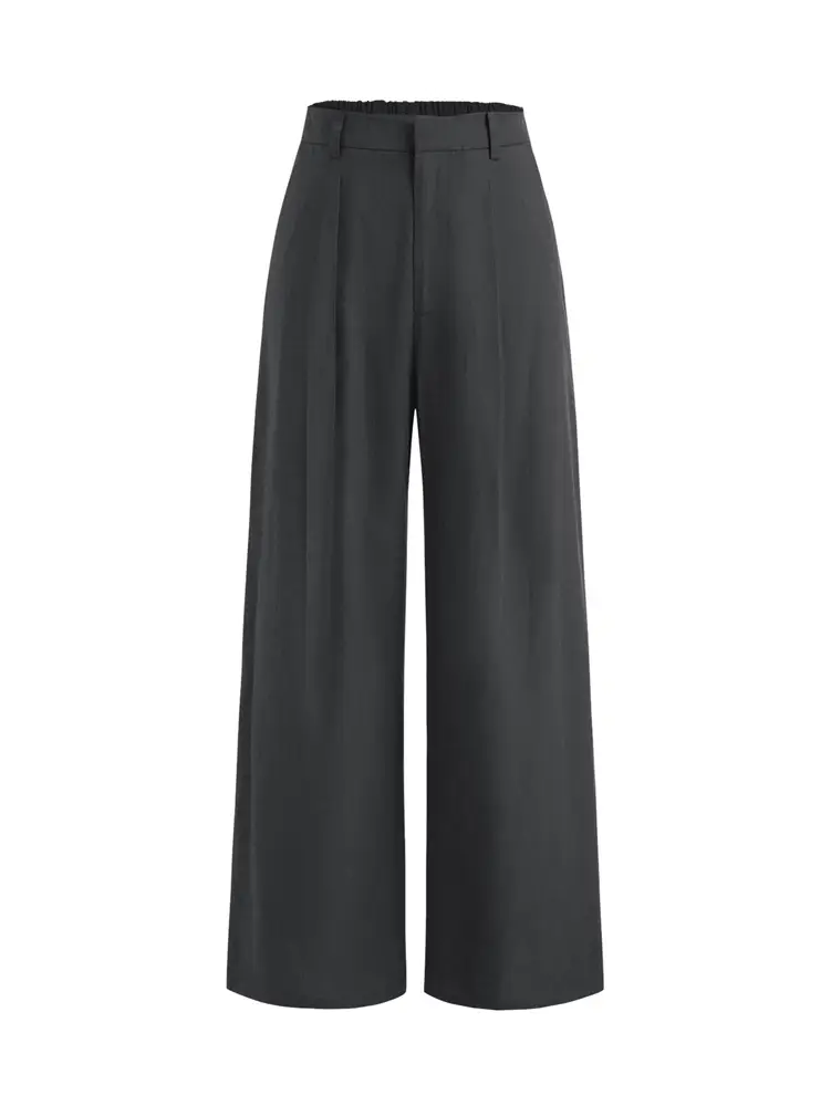 Women V-neck Button Vest & Wide Leg Pants Set Black - Image 4
