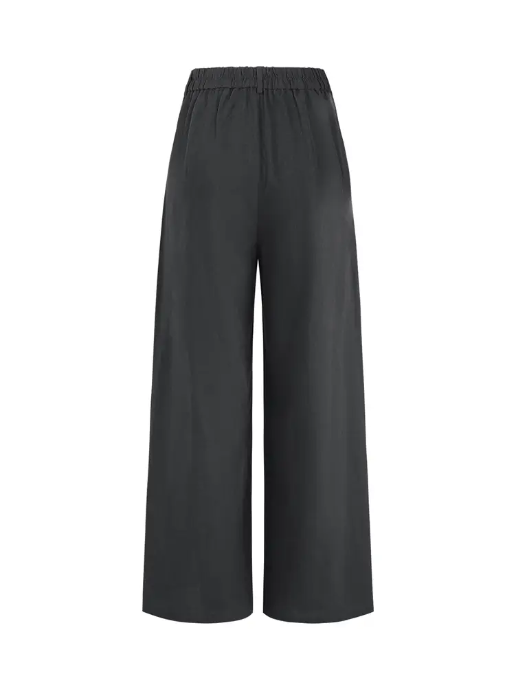 Women V-neck Button Vest & Wide Leg Pants Set Black - Image 5