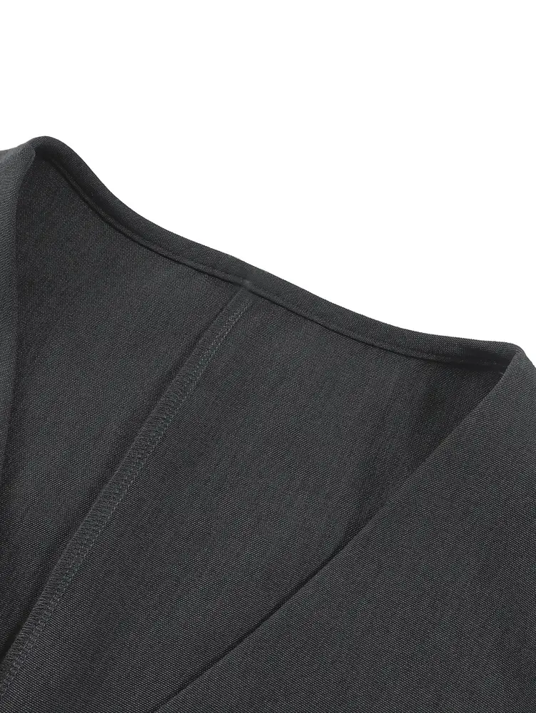 Women V-neck Button Vest & Wide Leg Pants Set Black — feature 10