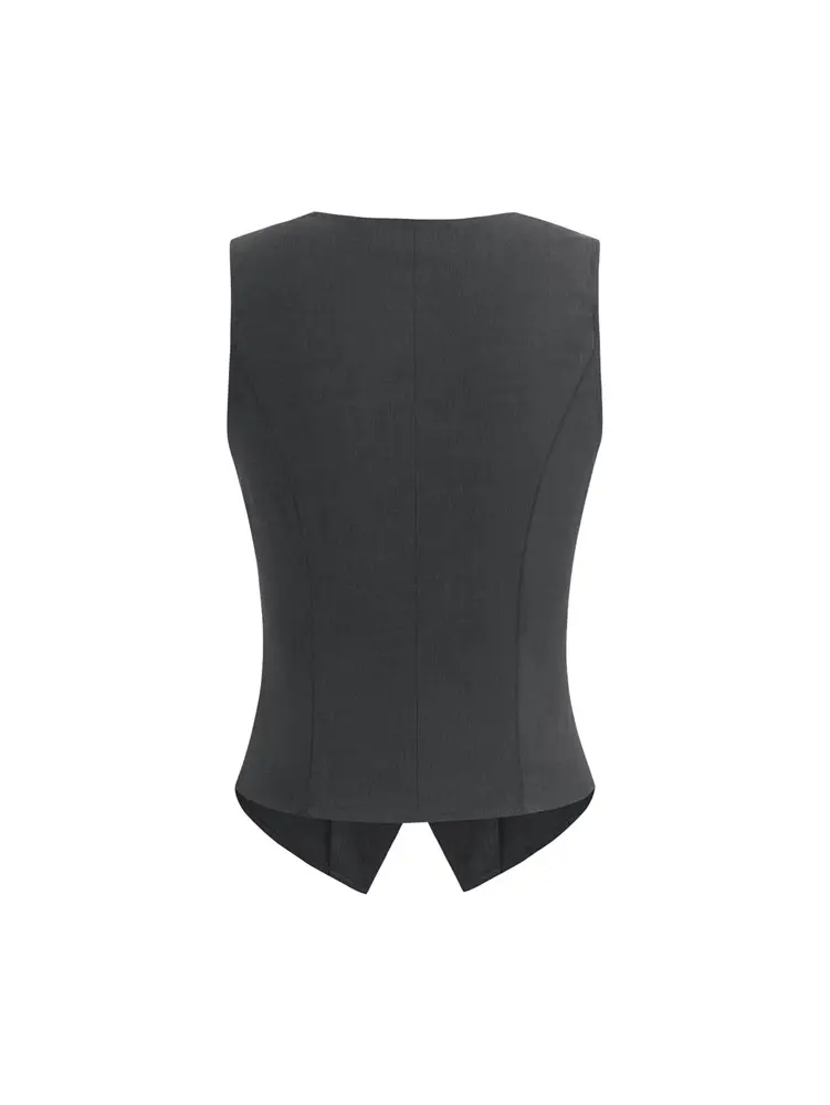 Women V-neck Button Vest & Wide Leg Pants Set Black — feature 9