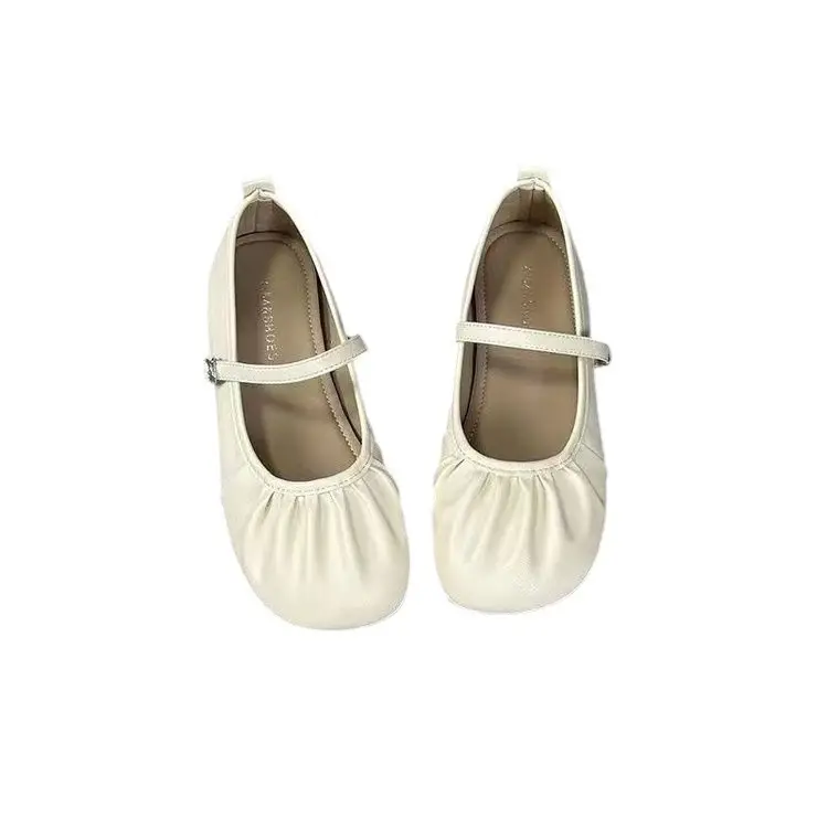 silver Mary Jane Deep Mouth Milk Shoes Flat Heel Cyber Red Pleated New 2025 Spring New Small Leather Shoes Women's All-match - Image 8