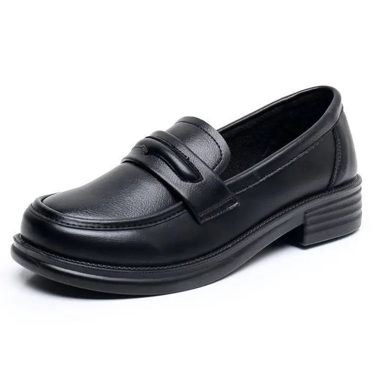 Black Leather Slip-on Loafers for Women, Non-Slip Flat, Soft Bottom - Image 6
