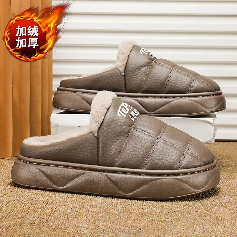 Cotton Slippers Men's Winter New Home Room Thickened Warm Men's Casual Half Pack Waterproof Wear-resistant Cotton Shoes - Image 6