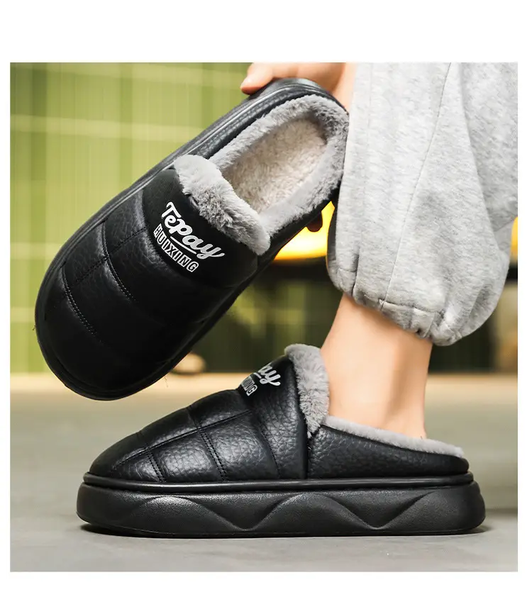Cotton Slippers Men's Winter New Home Room Thickened Warm Men's Casual Half Pack Waterproof Wear-resistant Cotton Shoes — feature 12