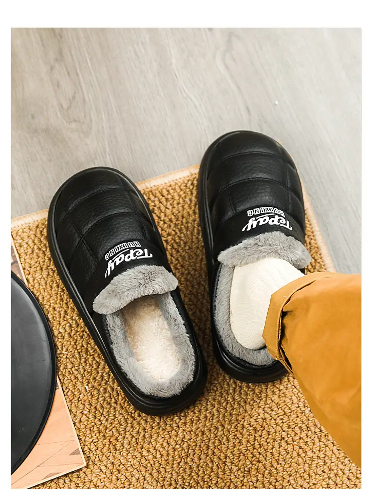 Cotton Slippers Men's Winter New Home Room Thickened Warm Men's Casual Half Pack Waterproof Wear-resistant Cotton Shoes — feature 13
