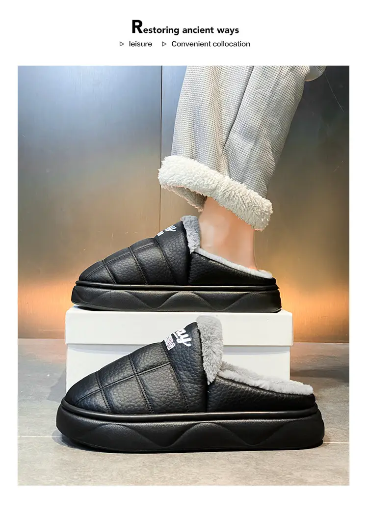 Cotton Slippers Men's Winter New Home Room Thickened Warm Men's Casual Half Pack Waterproof Wear-resistant Cotton Shoes — feature 14