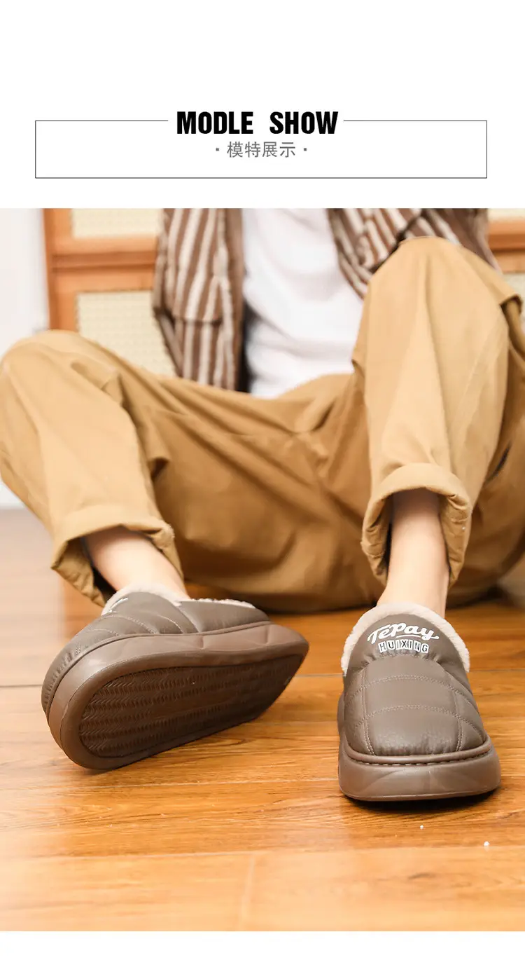 Cotton Slippers Men's Winter New Home Room Thickened Warm Men's Casual Half Pack Waterproof Wear-resistant Cotton Shoes — feature 8