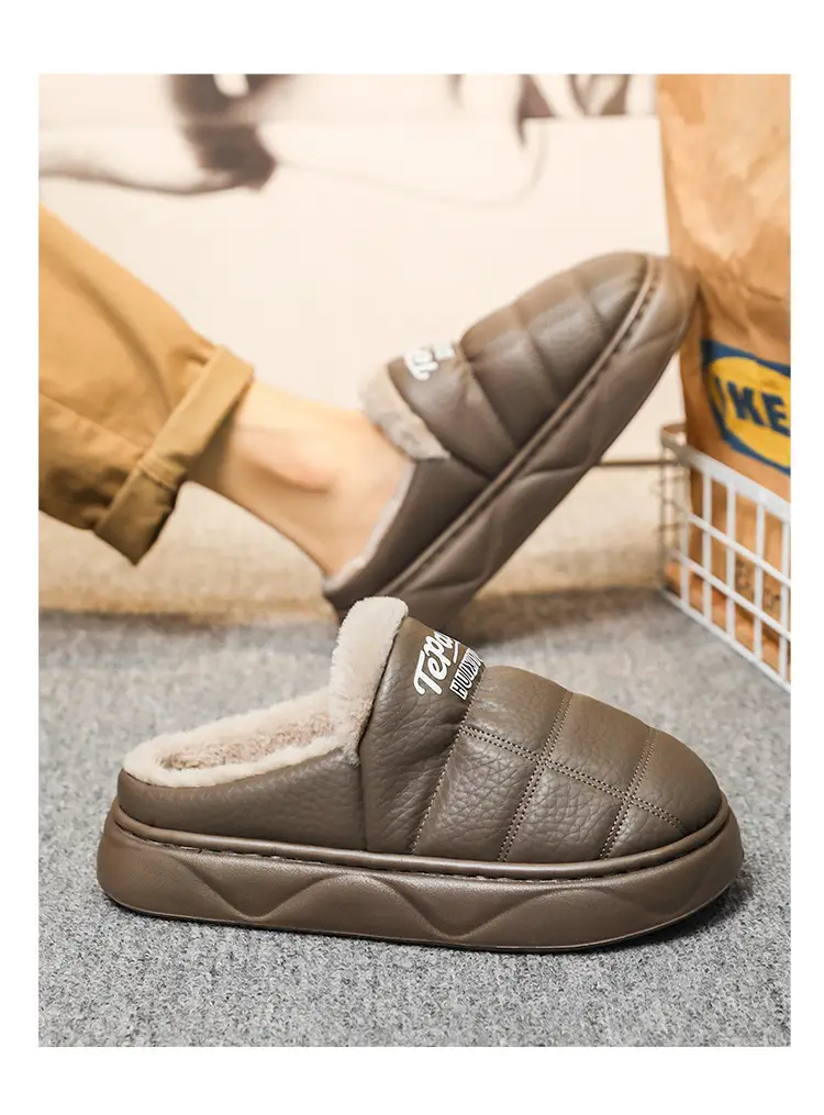 Cotton Slippers Men's Winter New Home Room Thickened Warm Men's Casual Half Pack Waterproof Wear-resistant Cotton Shoes — feature 9