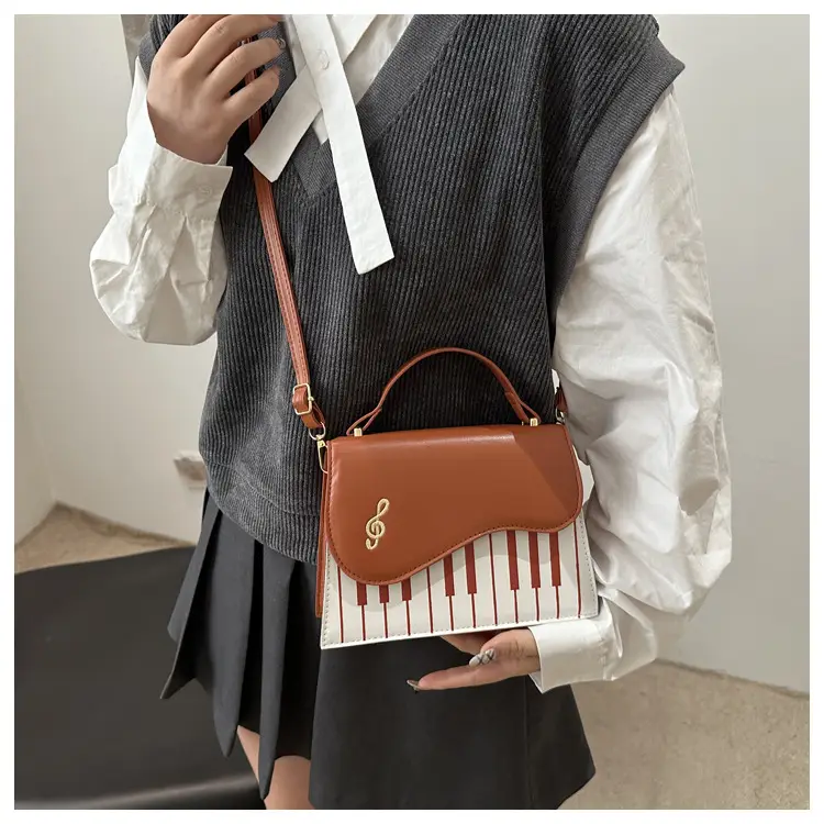 Women's Embroidered Piano Bag Brown Leather Shoulder Crossbody — feature 11