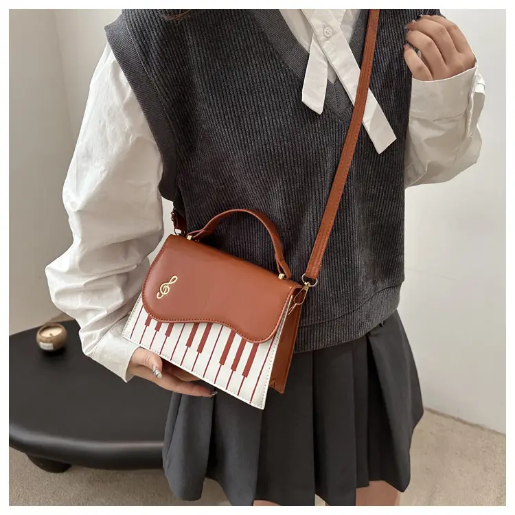 Women's Embroidered Piano Bag Brown Leather Shoulder Crossbody — feature 12