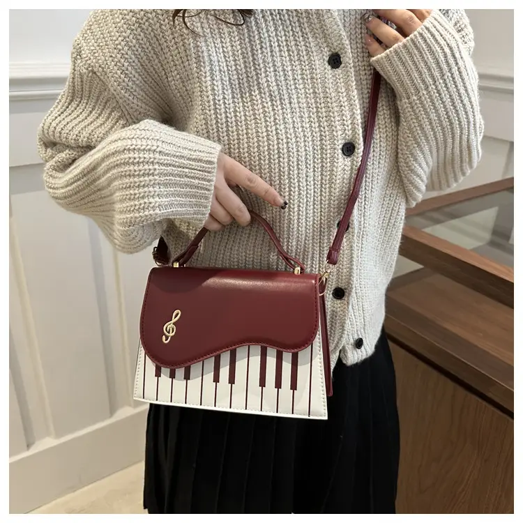 Women's Embroidered Piano Bag Brown Leather Shoulder Crossbody — feature 14