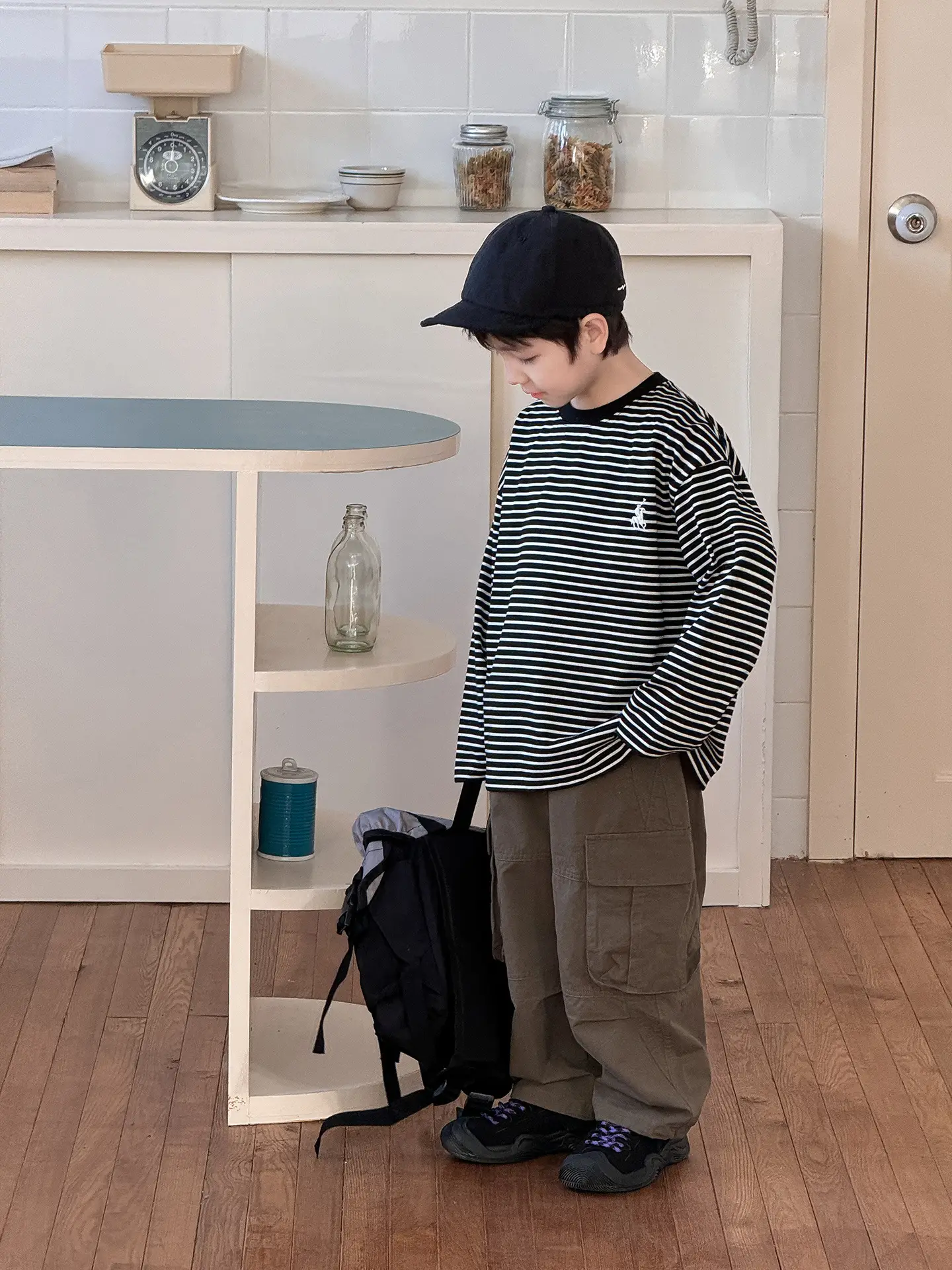 Tongku 2026 Boys T-Shirt Striped Round Neck Embroidered