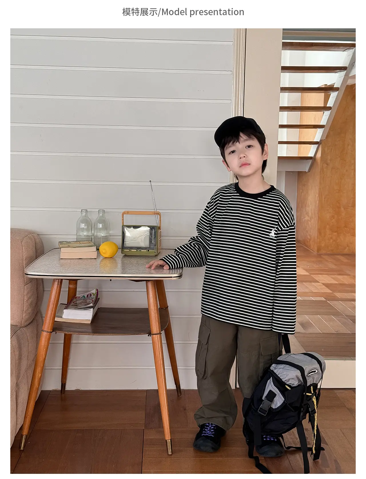 Tongku 2026 Boys T-Shirt Striped Round Neck Embroidered — feature 12