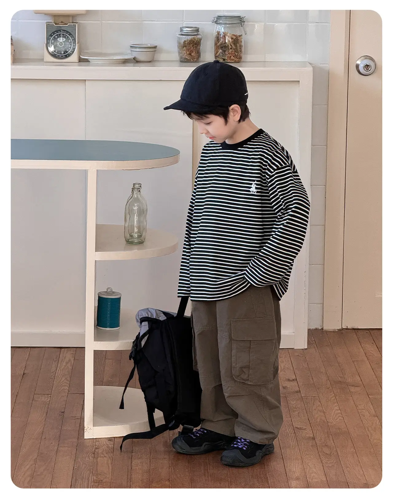 Tongku 2026 Boys T-Shirt Striped Round Neck Embroidered — feature 2