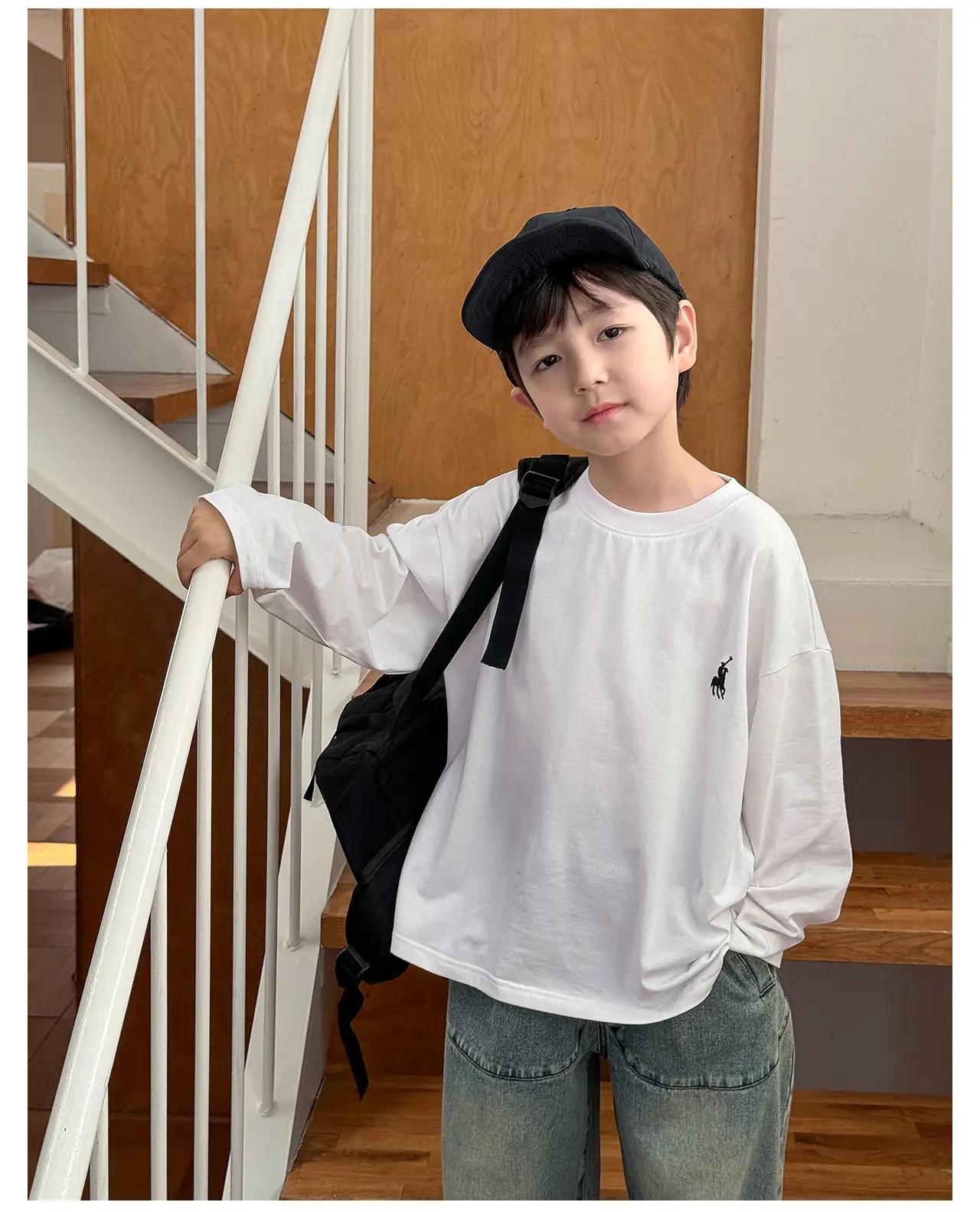 Tongku 2026 Boys T-Shirt Striped Round Neck Embroidered — feature 29