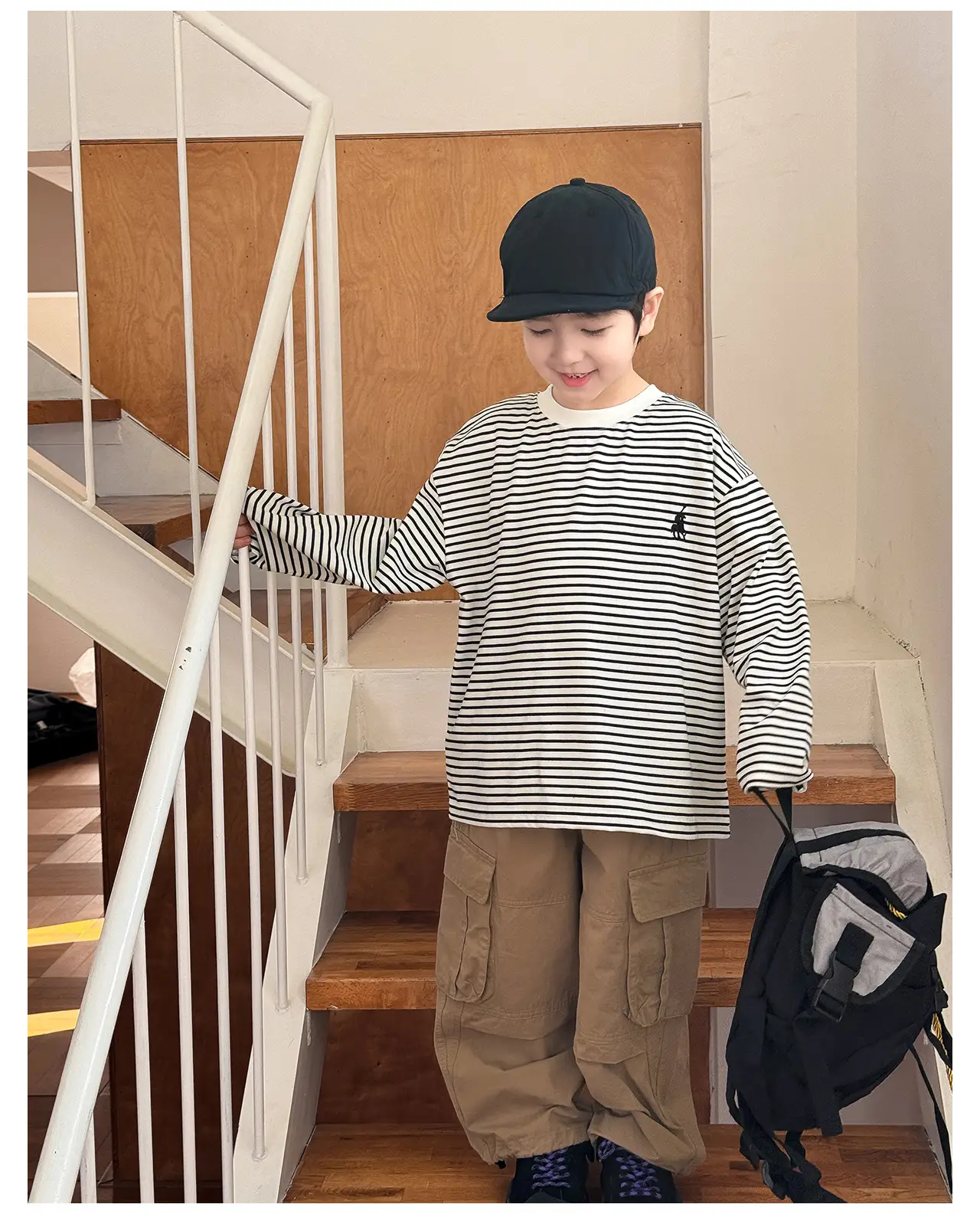 Tongku 2026 Boys T-Shirt Striped Round Neck Embroidered — feature 38