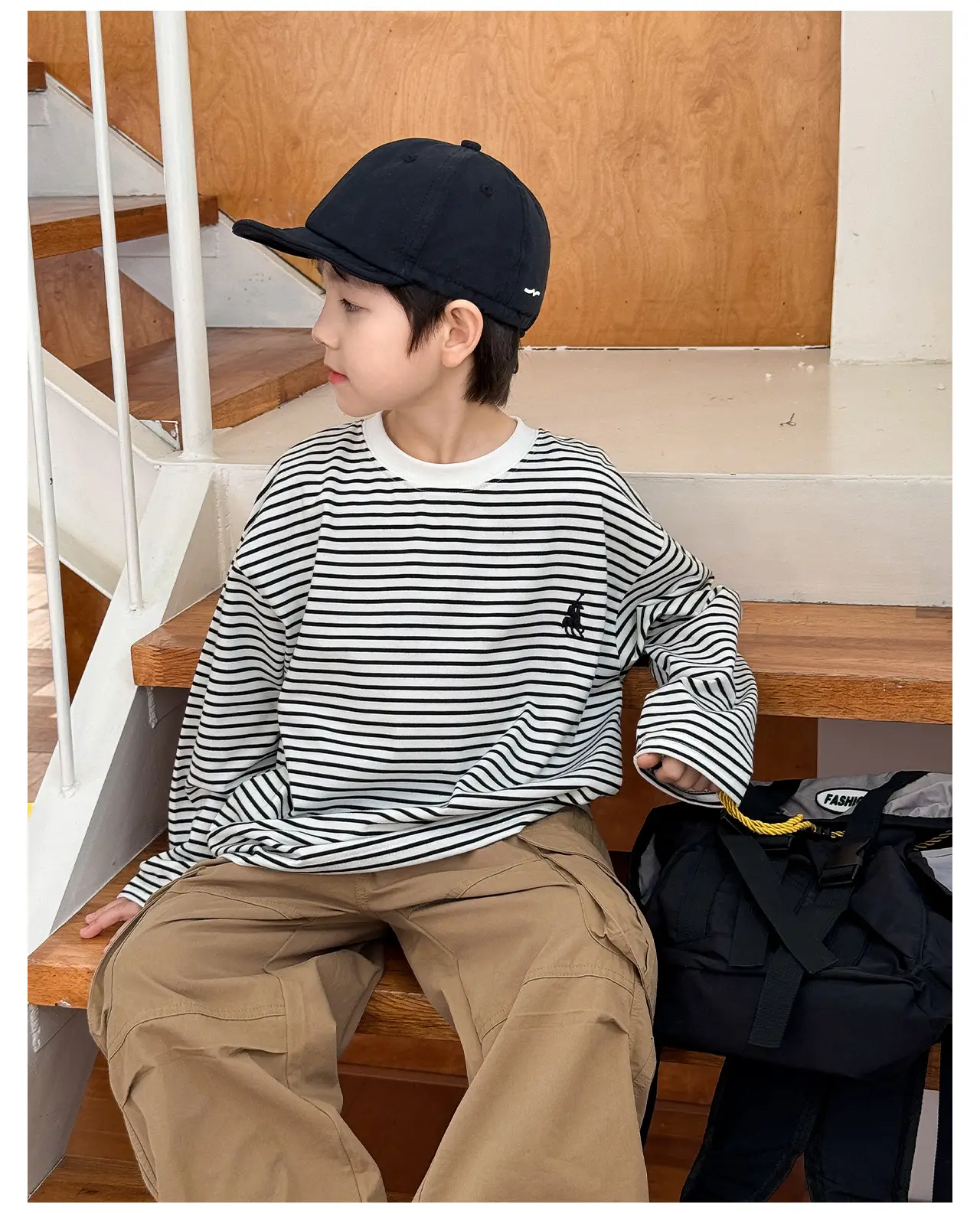 Tongku 2026 Boys T-Shirt Striped Round Neck Embroidered — feature 39
