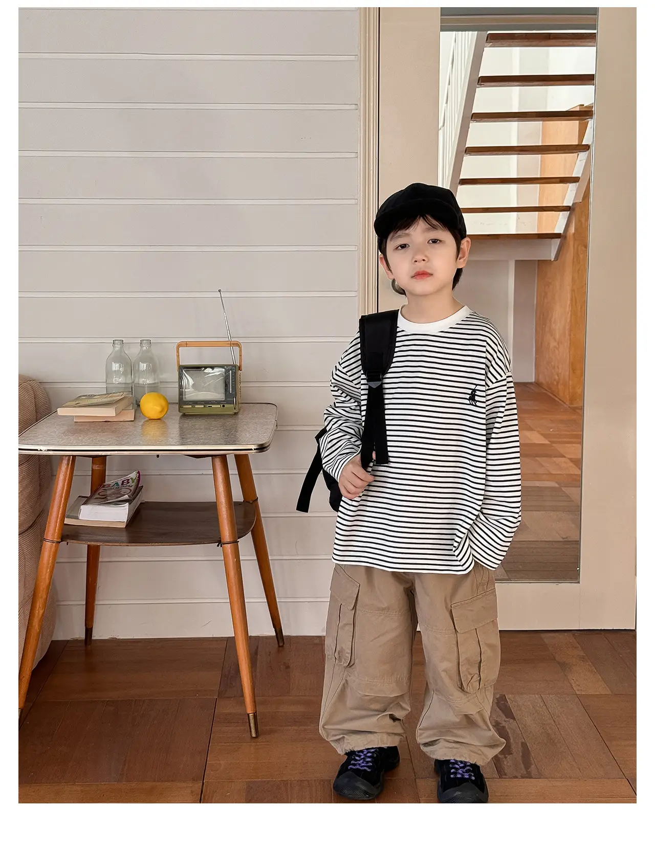 Tongku 2026 Boys T-Shirt Striped Round Neck Embroidered — feature 40